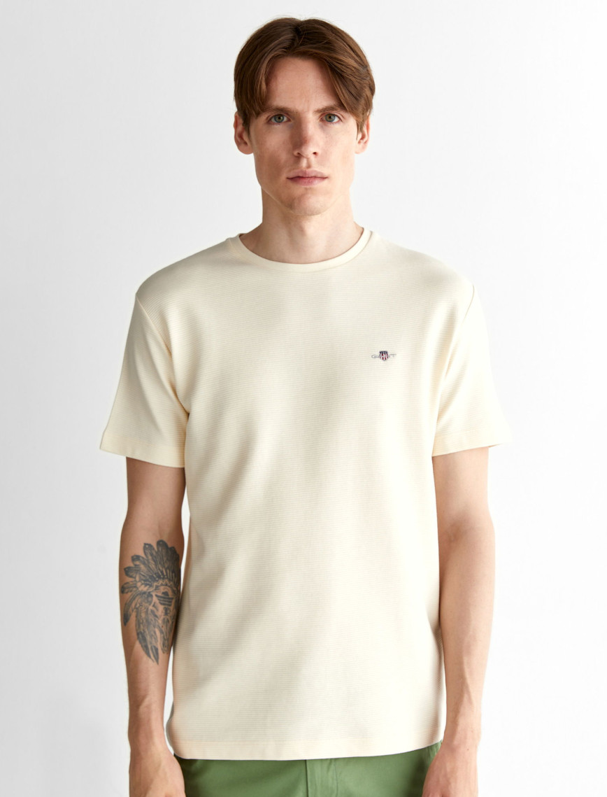 GANT Erkek Krem Regular Fit Bisiklet Yaka T-Shirt GANT Erkek Krem Regular Fit Bisiklet Yaka T-Shirt