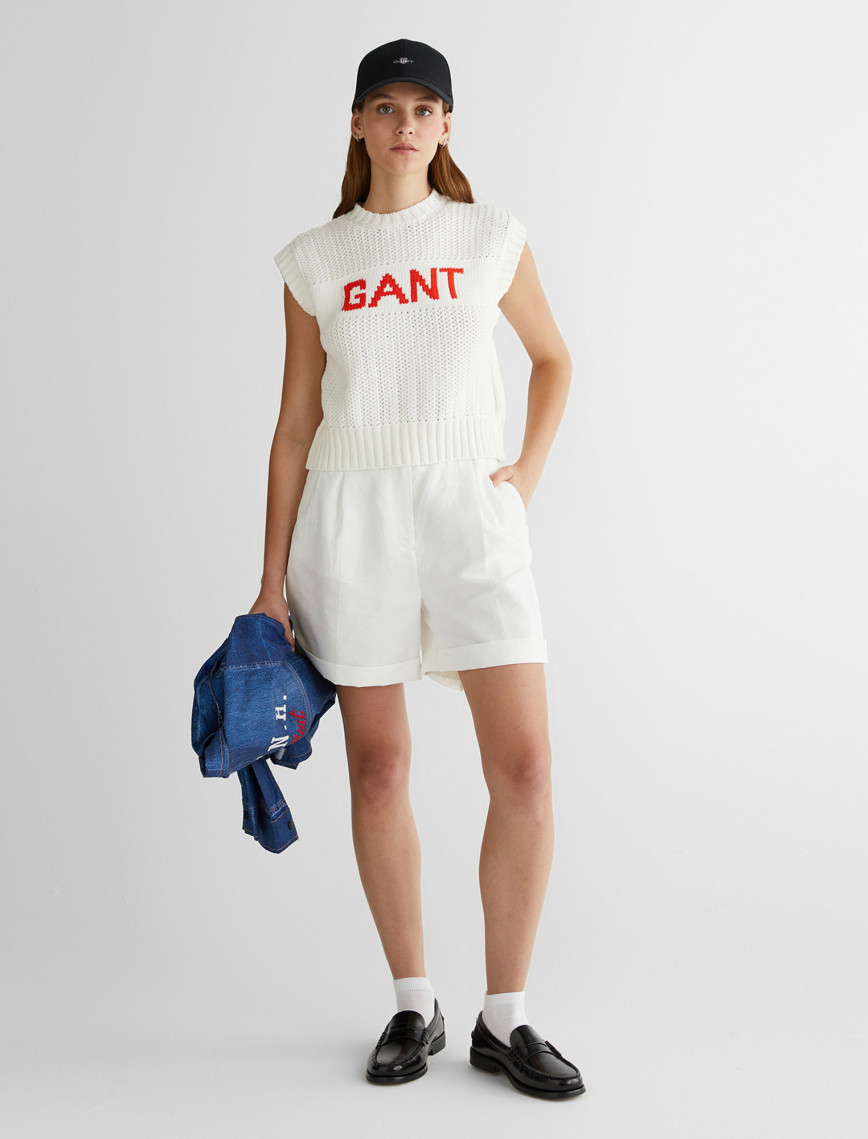 GANT Kadın Krem Bisiklet Yaka Logolu Triko GANT Kadın Krem Bisiklet Yaka Logolu Triko