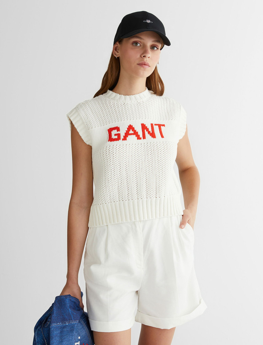 GANT Kadın Krem Bisiklet Yaka Logolu Triko GANT Kadın Krem Bisiklet Yaka Logolu Triko