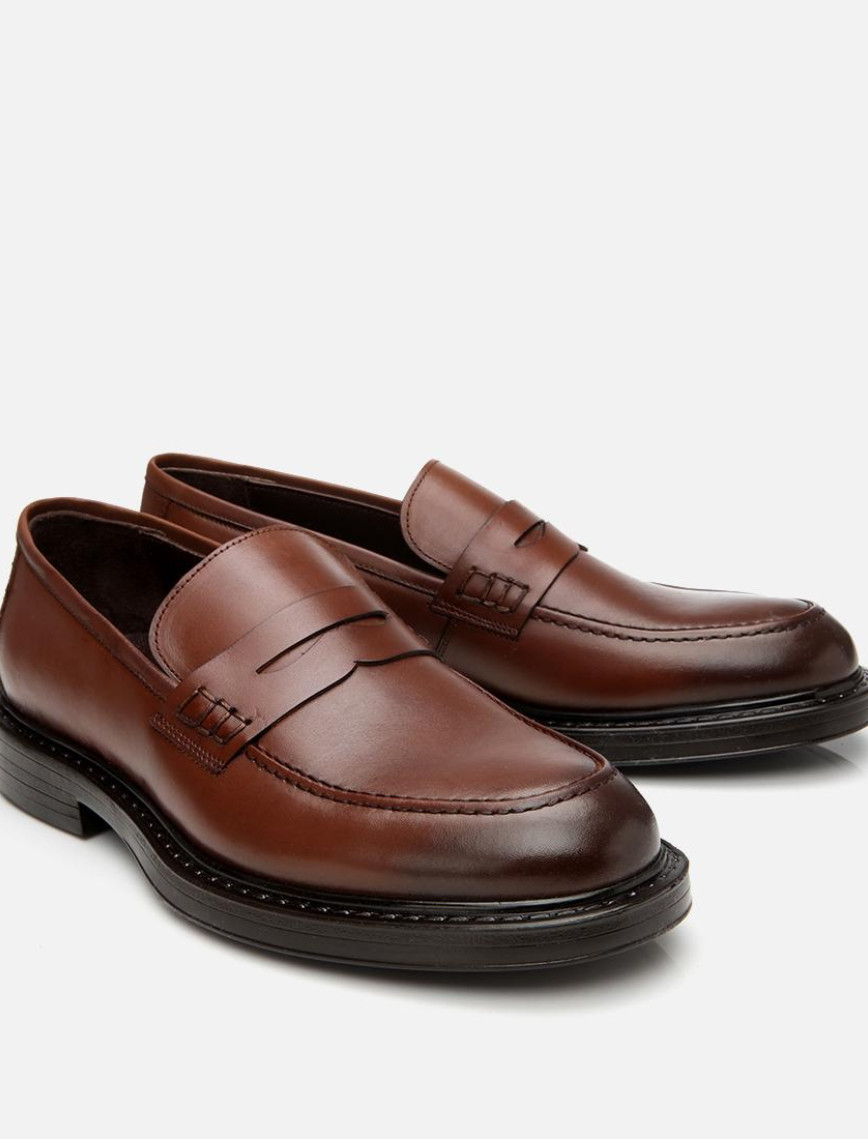 Erkek Deri Kahverengi Ultra Hafif Tabanlı Klasik Loafer Erkek Deri Kahverengi Ultra Hafif Tabanlı Klasik Loafer
