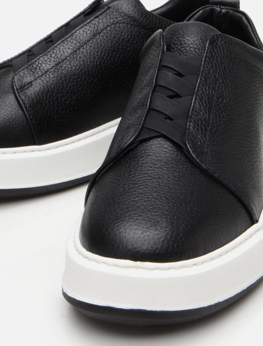 Erkek Deri Siyah Lastik Detaylı Spor Ayakkabı Erkek Deri Siyah Lastik Detaylı Spor Ayakkabı