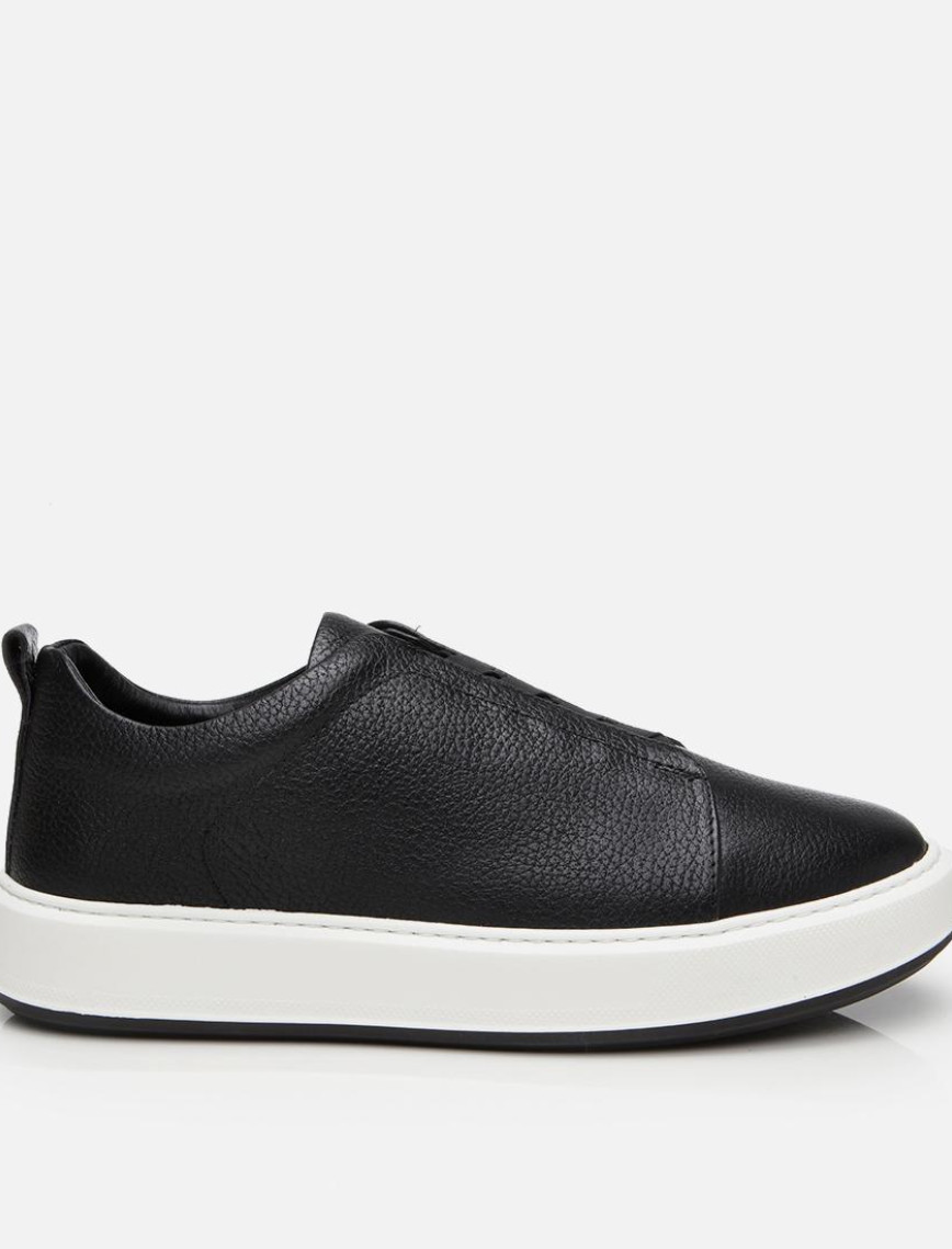 Erkek Deri Siyah Lastik Detaylı Spor Ayakkabı Erkek Deri Siyah Lastik Detaylı Spor Ayakkabı