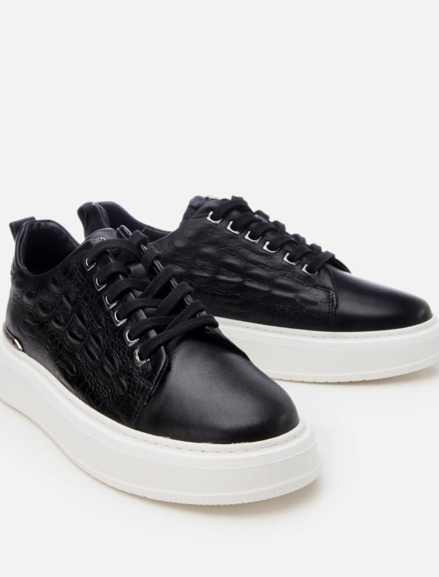 Erkek Deri Siyah Ultra Hafif Tabanlı Spor Ayakkabı Erkek Deri Siyah Ultra Hafif Tabanlı Spor Ayakkabı