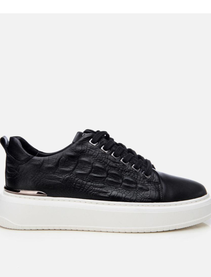 Erkek Deri Siyah Ultra Hafif Tabanlı Spor Ayakkabı Erkek Deri Siyah Ultra Hafif Tabanlı Spor Ayakkabı