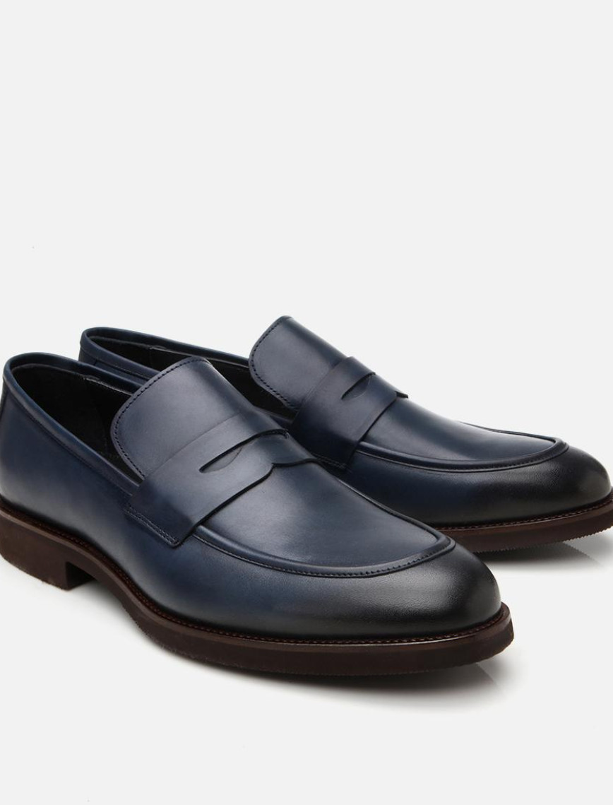 Erkek Deri Lacivert Hafif Tabanlı Loafer Erkek Deri Lacivert Hafif Tabanlı Loafer
