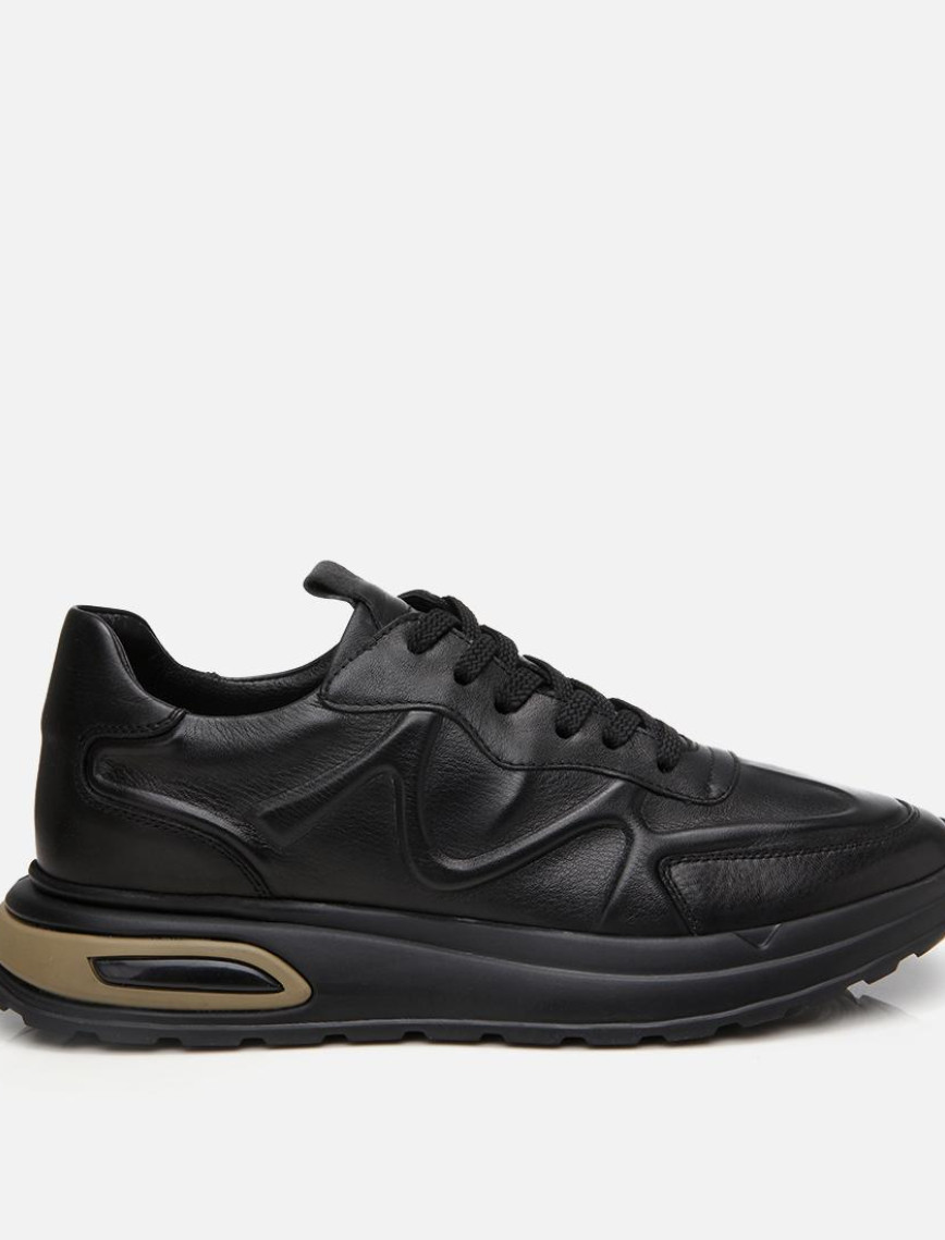 Erkek Deri Siyah Kalın Tabanlı Spor Ayakkabı Erkek Deri Siyah Kalın Tabanlı Spor Ayakkabı