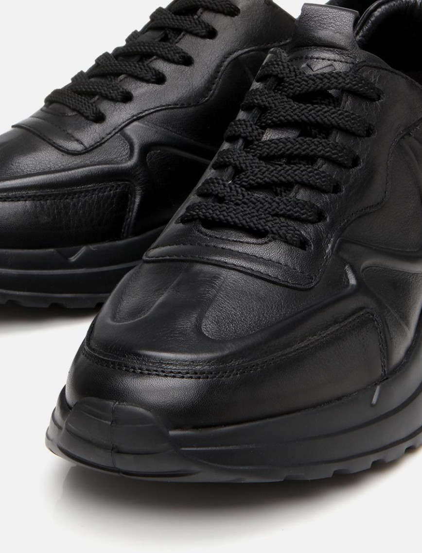 Erkek Deri Siyah Kalın Tabanlı Spor Ayakkabı Erkek Deri Siyah Kalın Tabanlı Spor Ayakkabı