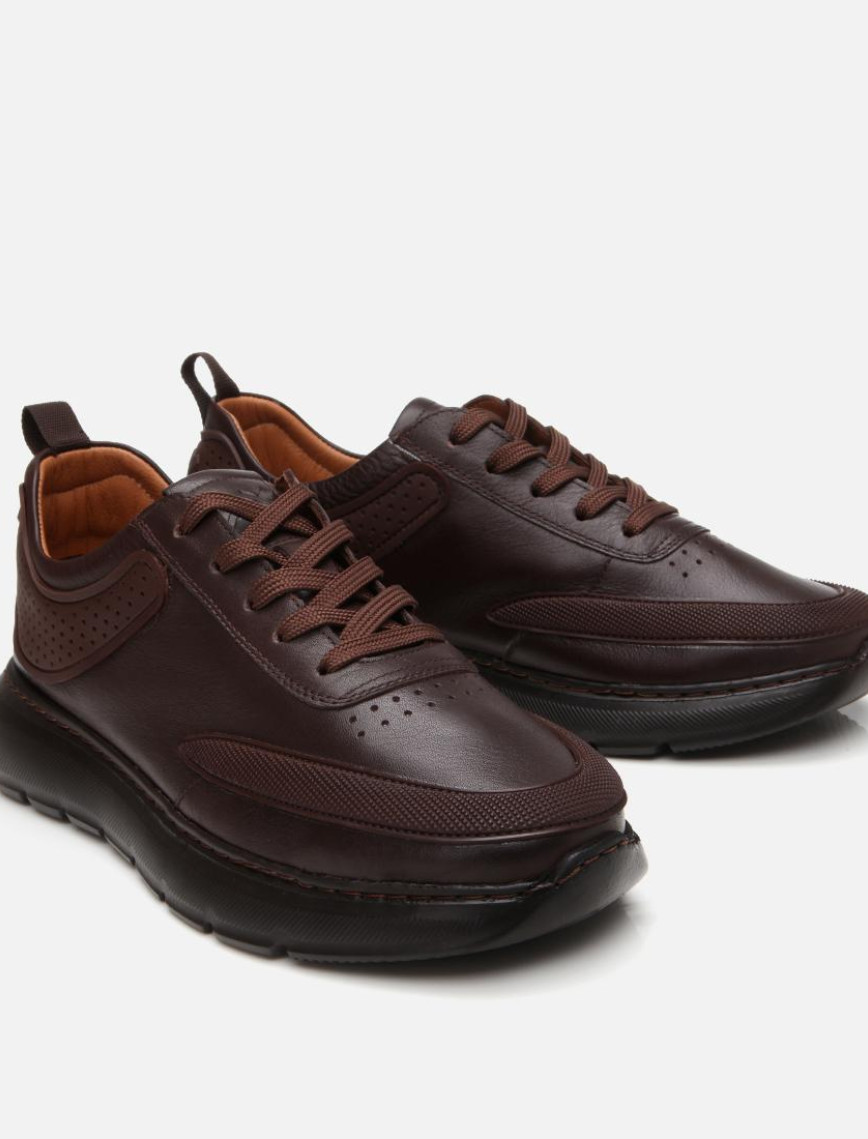 Erkek Deri Kahverengi Ultra Hafif Tabanlı Spor Ayakkabı Erkek Deri Kahverengi Ultra Hafif Tabanlı Spor Ayakkabı