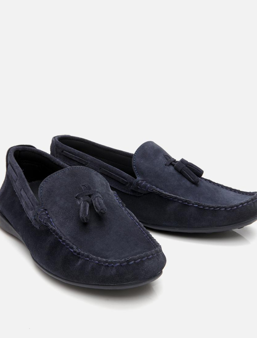 Erkek Süet Deri Lacivert Püskül Detaylı Günlük Loafer Erkek Süet Deri Lacivert Püskül Detaylı Günlük Loafer