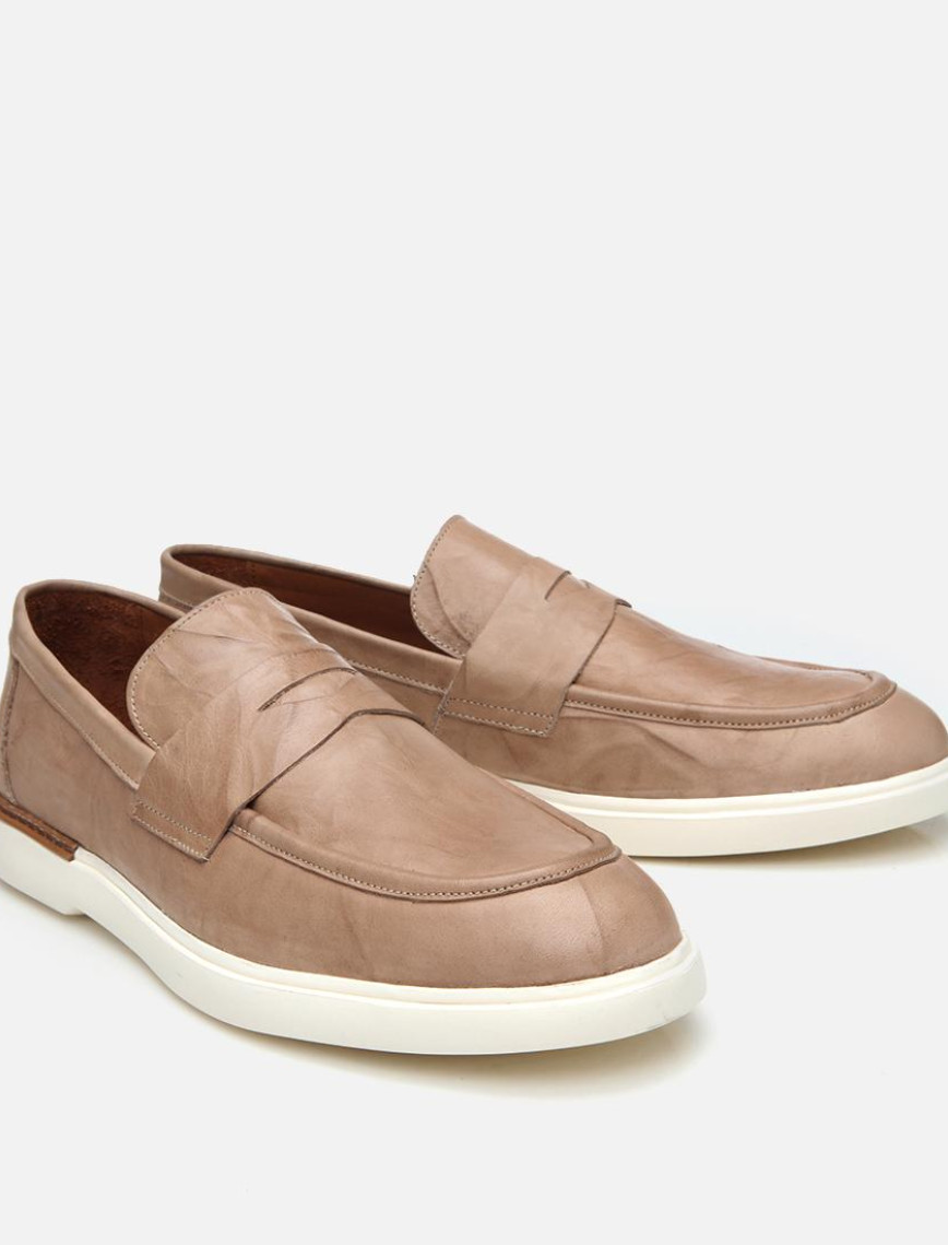 Erkek Deri Bej Ultra Hafif Tabanlı Klasik Loafer Erkek Deri Bej Ultra Hafif Tabanlı Klasik Loafer