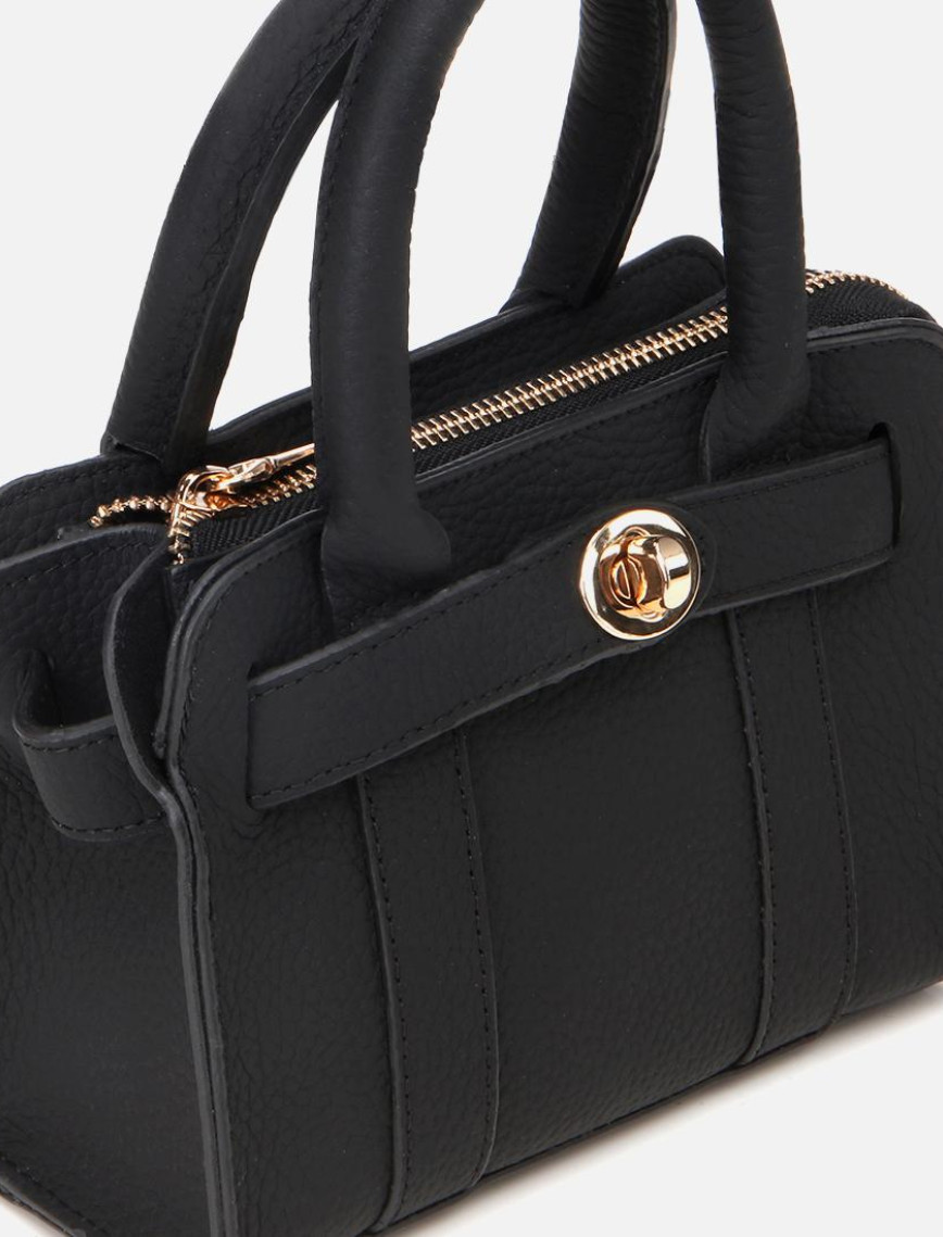 Kadın Deri Siyah Kilit Detaylı Mini Çanta