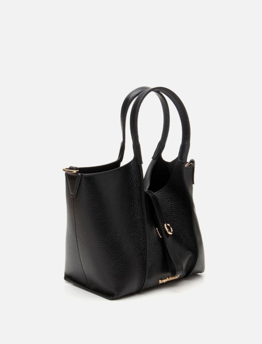 Kadın Deri Siyah Kilit Detaylı Tote Çanta Kadın Deri Siyah Kilit Detaylı Tote Çanta