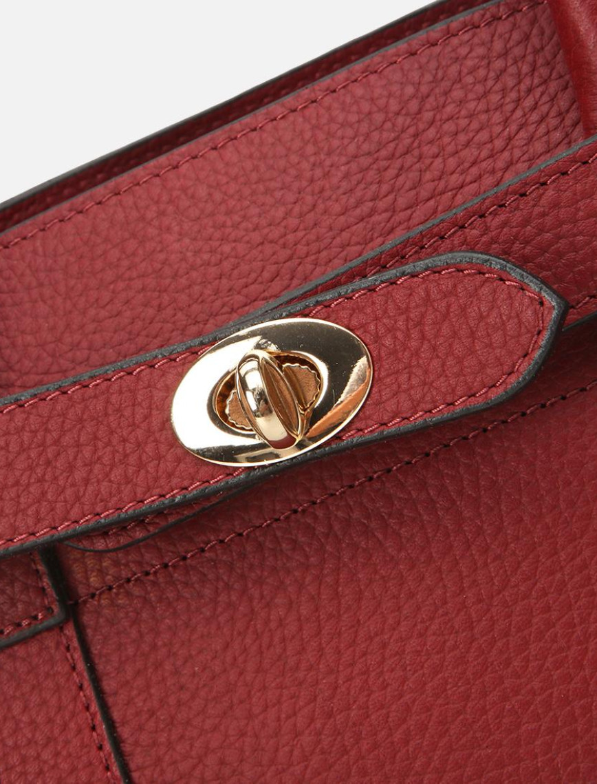 Kadın Deri Bordo Kilit Detaylı Omuz Çantası