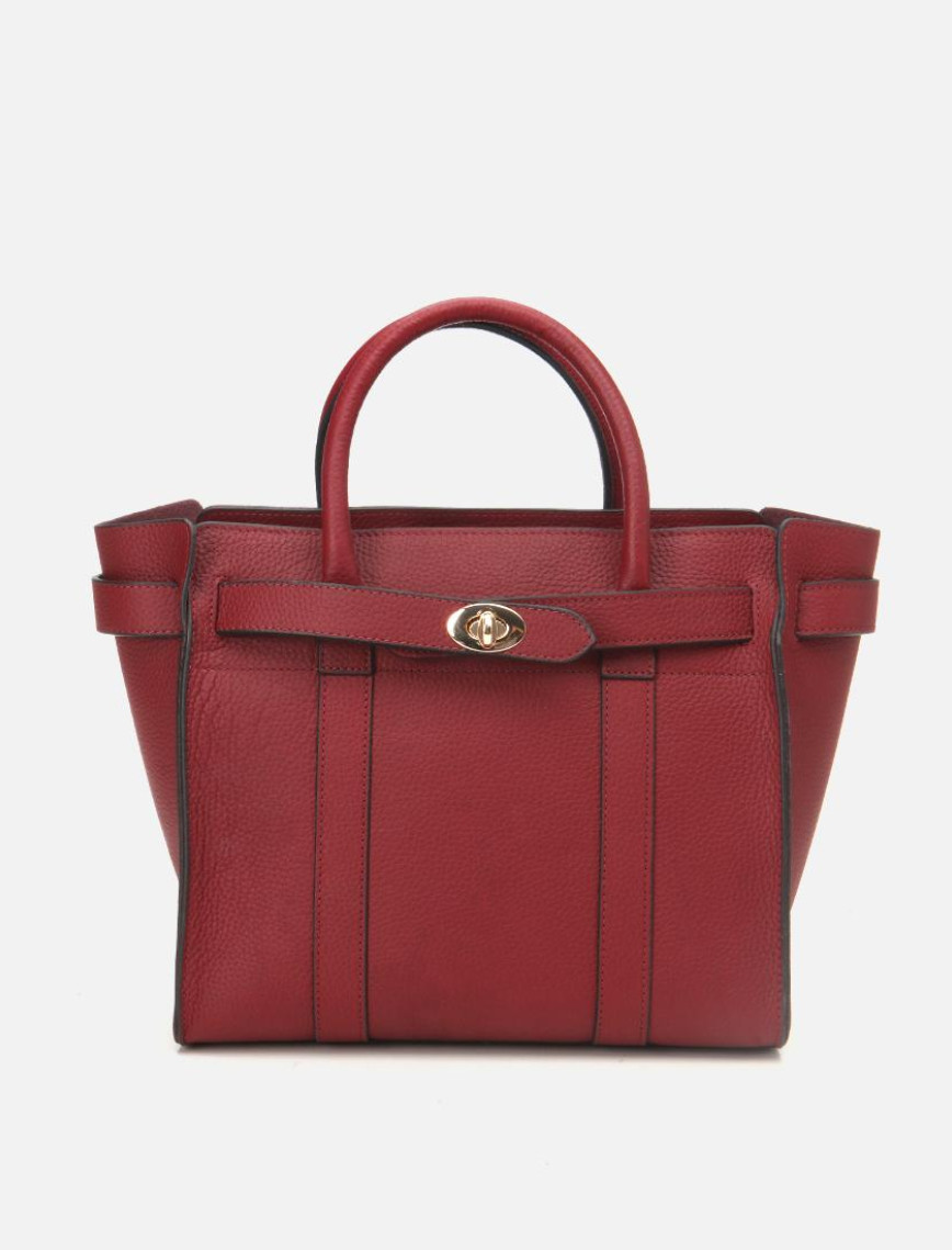 Kadın Deri Bordo Kilit Detaylı Omuz Çantası