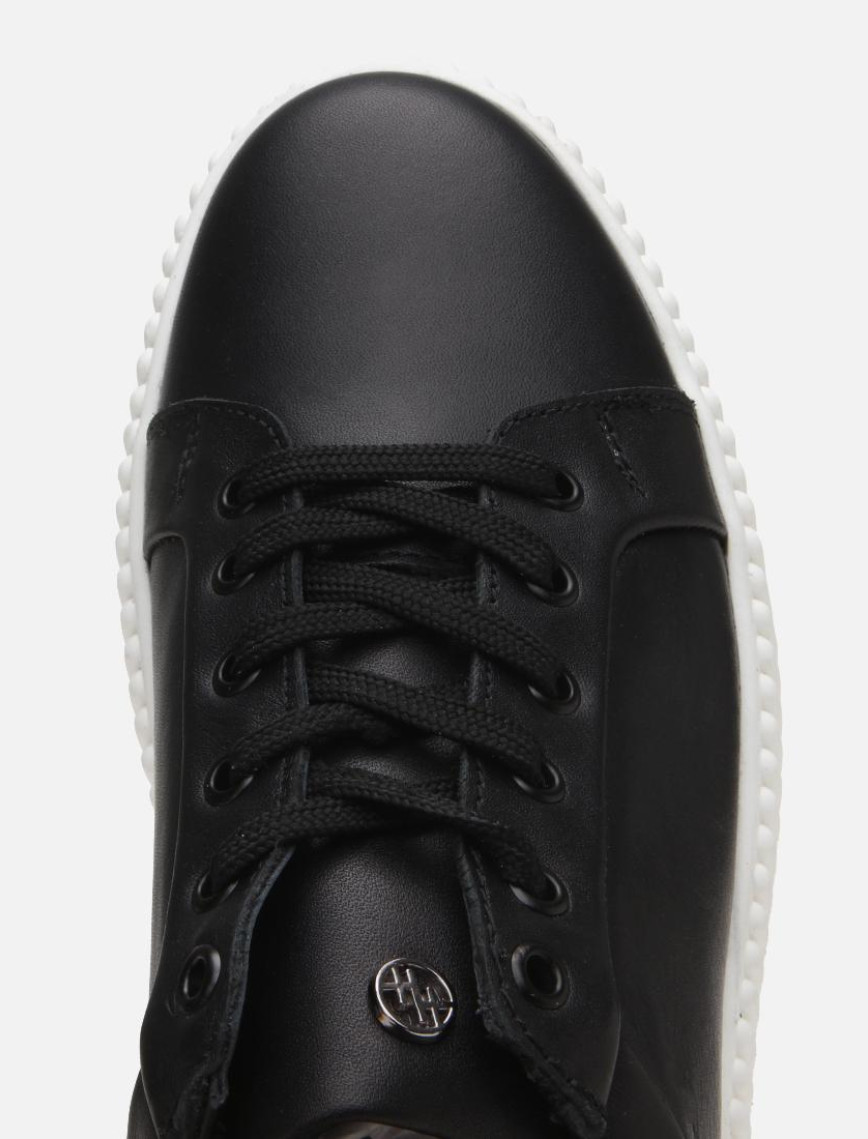 Erkek Deri Siyah Yüksek Tabanlı Spor Ayakkabı Erkek Deri Siyah Yüksek Tabanlı Spor Ayakkabı