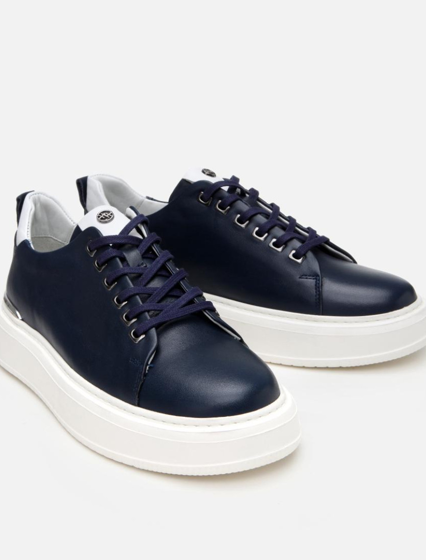 Erkek Deri Lacivert Hafif Tabanlı Spor Ayakkabı Erkek Deri Lacivert Hafif Tabanlı Spor Ayakkabı