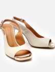 Kadın Deri Ekru Topuklu Sandalet Kadın Deri Ekru Topuklu Sandalet