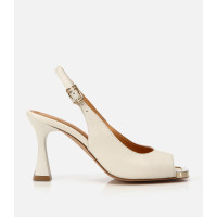 Kadın Deri Ekru Topuklu Sandalet Kadın Deri Ekru Topuklu Sandalet