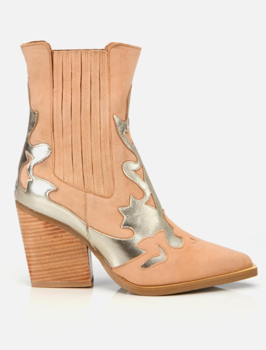Kadın Süet Deri Bej Western Topuklu Bot Kadın Süet Deri Bej Western Topuklu Bot