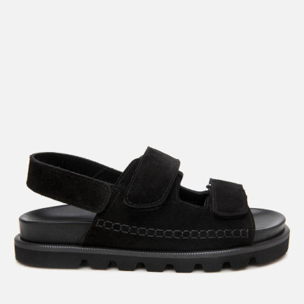 Kadın Süet Deri Siyah Ayarlanabilir Düz Sandalet Kadın Süet Deri Siyah Ayarlanabilir Düz Sandalet