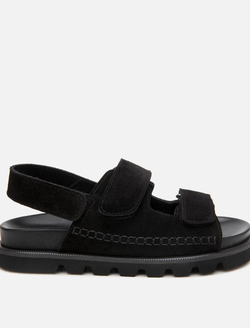 Kadın Süet Deri Siyah Ayarlanabilir Düz Sandalet Kadın Süet Deri Siyah Ayarlanabilir Düz Sandalet