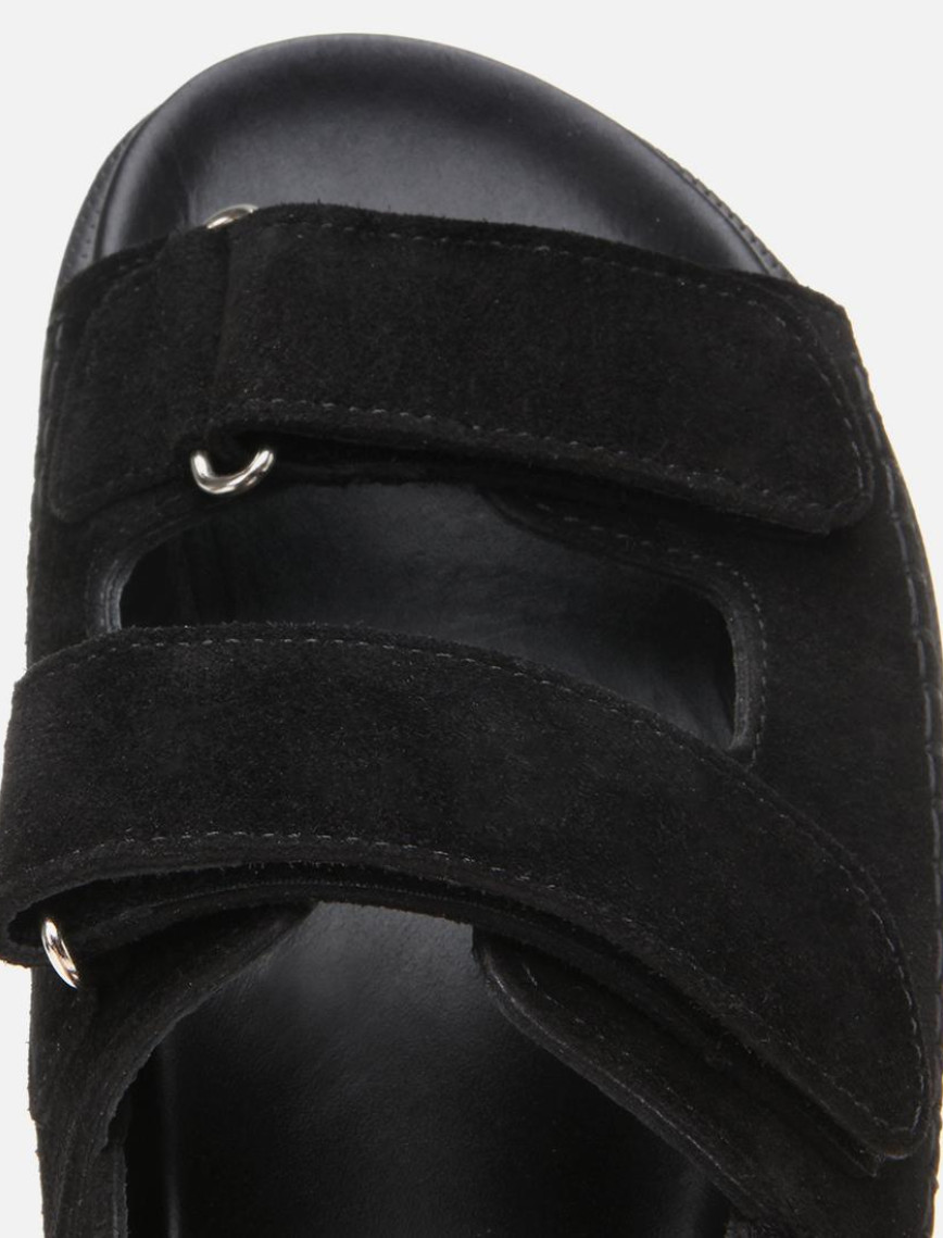 Kadın Süet Deri Siyah Ayarlanabilir Düz Sandalet Kadın Süet Deri Siyah Ayarlanabilir Düz Sandalet