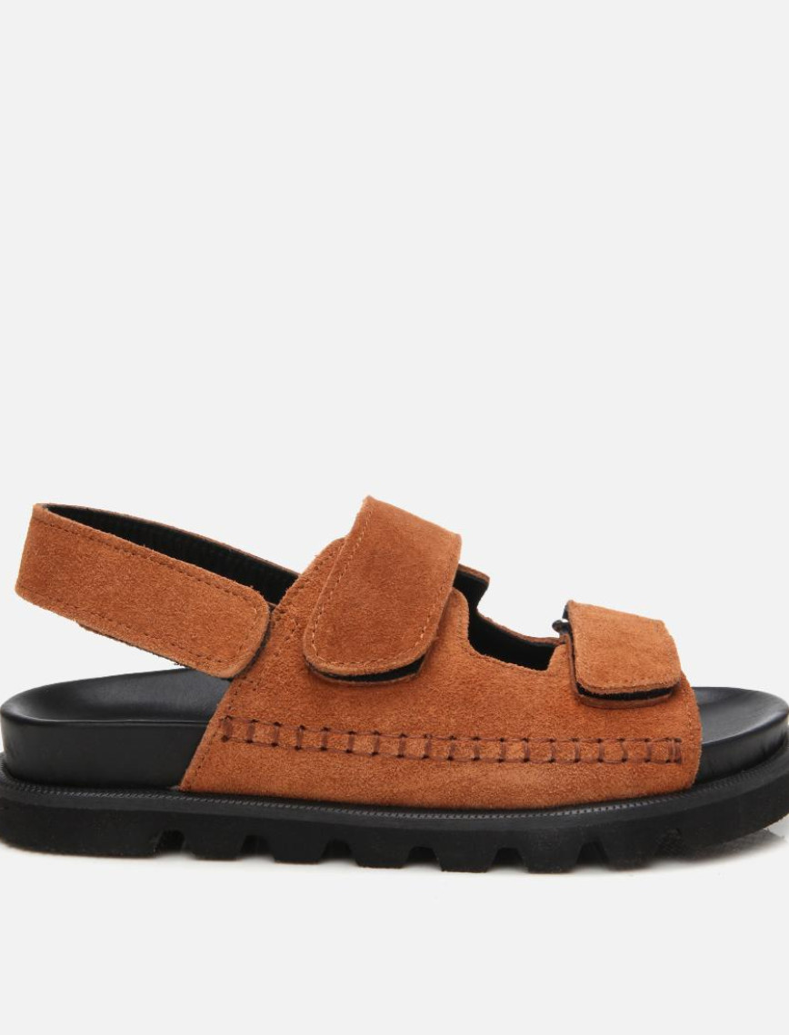 Kadın Süet Deri Siyah Ayarlanabilir Düz Sandalet Kadın Süet Deri Siyah Ayarlanabilir Düz Sandalet