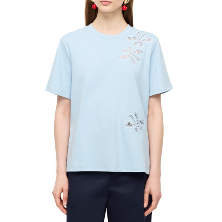 Çizgili Bisiklet Yaka Pamuklu Tişört