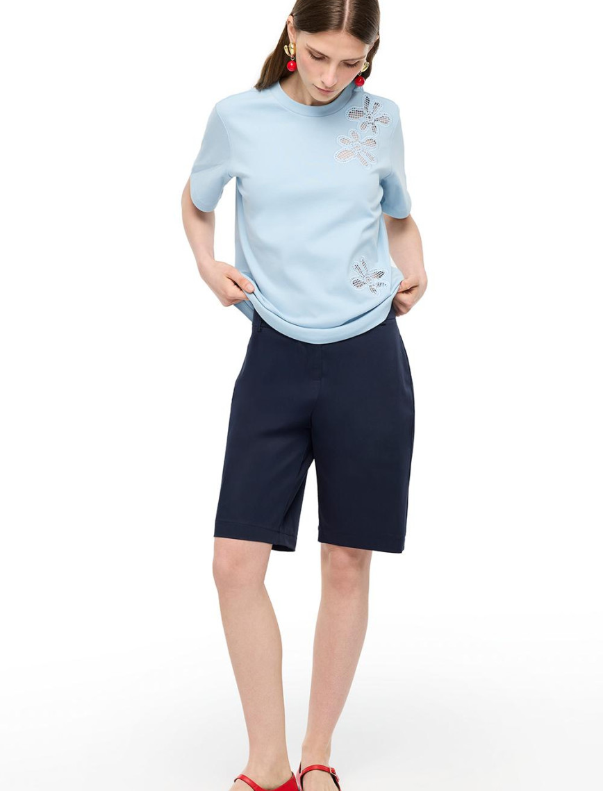 Çizgili Bisiklet Yaka Pamuklu Tişört