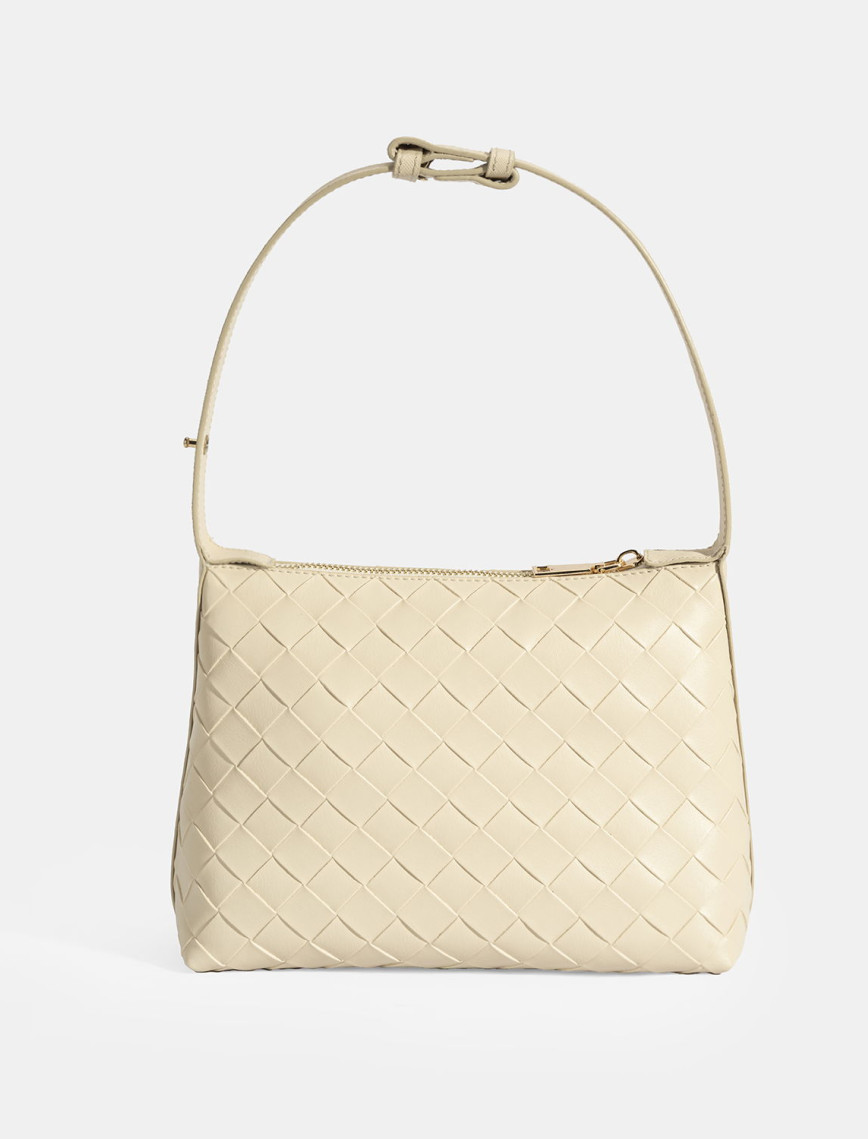 Kadın Bej Örgü Baskılı El Çantası Kadın Bej Örgü Baskılı El Çantası