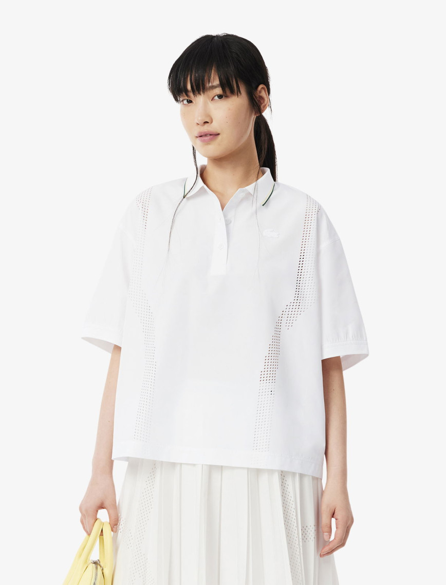 Lacoste Kadın Oversize Fit Kısa Kollu Beyaz Polo Lacoste Kadın Oversize Fit Kısa Kollu Beyaz Polo