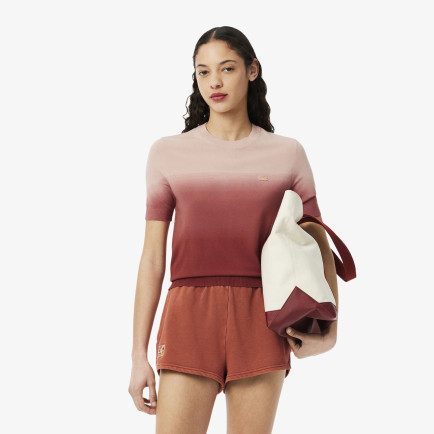 Lacoste Kadın Classic Fit Kısa Kollu Bisiklet Yaka Renk Bloklu Pembe Triko Lacoste Kadın Classic Fit Kısa Kollu Bisiklet Yaka Renk Bloklu Pembe Triko