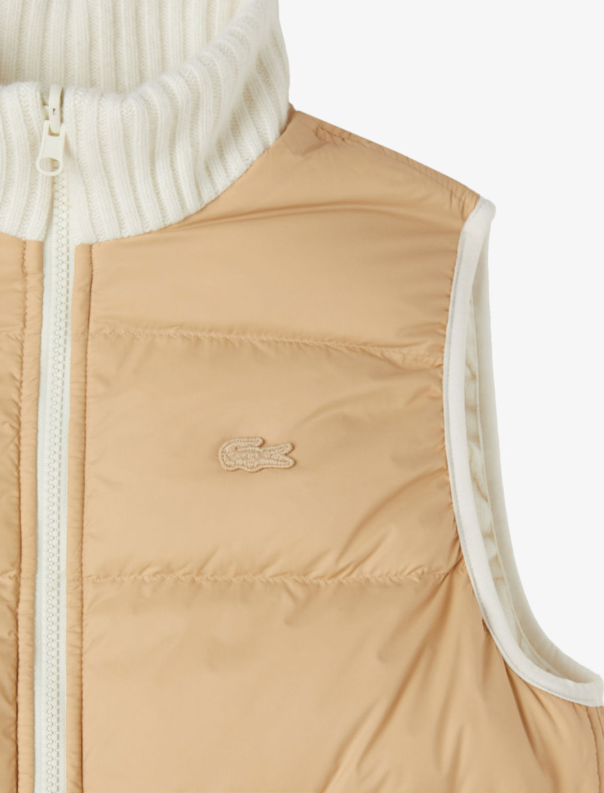 Lacoste Kadın Kapitone Regular Fit Dik Yaka Çift Taraflı Beyaz Yelek