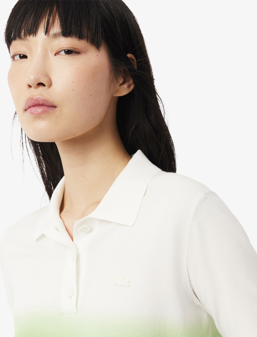 Lacoste Kadın Classic Fit Kısa Kollu Polo Yaka Renk Bloklu Yeşil Triko Lacoste Kadın Classic Fit Kısa Kollu Polo Yaka Renk Bloklu Yeşil Triko