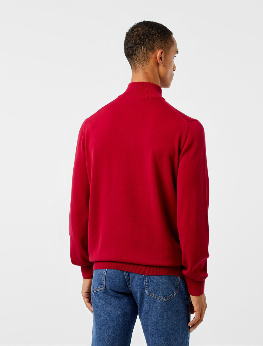 Lacoste Erkek Regular Fit Yarım Fermuarlı Kırmızı Kazak Lacoste Erkek Regular Fit Yarım Fermuarlı Kırmızı Kazak