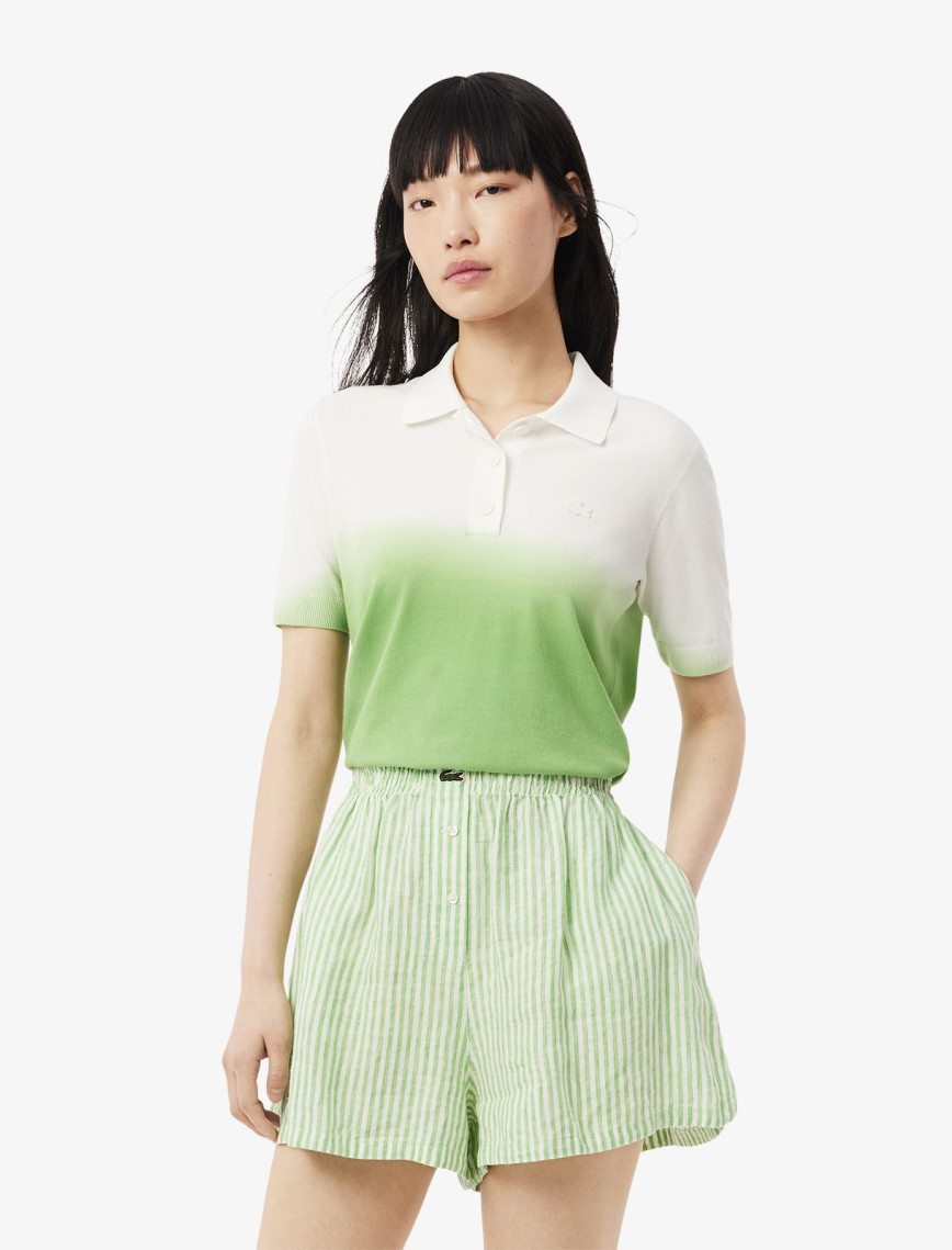 Lacoste Kadın Classic Fit Kısa Kollu Polo Yaka Renk Bloklu Yeşil Triko Lacoste Kadın Classic Fit Kısa Kollu Polo Yaka Renk Bloklu Yeşil Triko