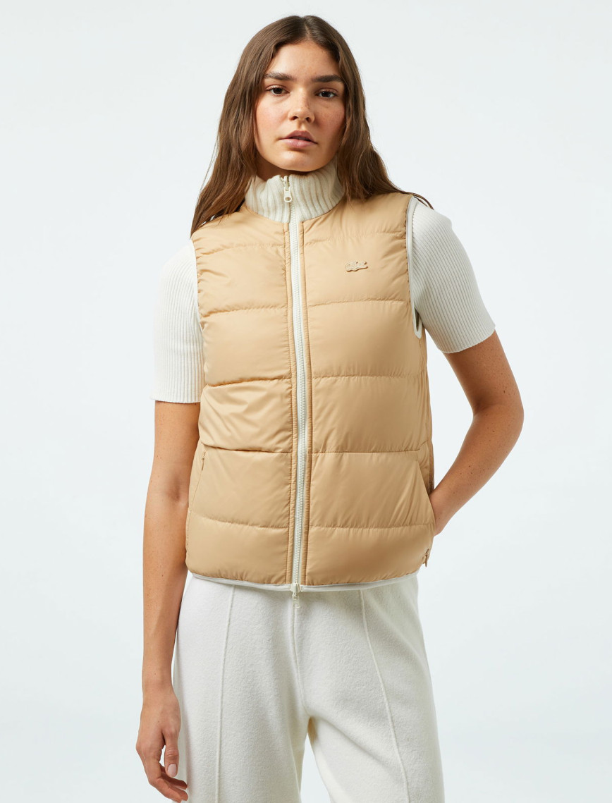 Lacoste Kadın Kapitone Regular Fit Dik Yaka Çift Taraflı Beyaz Yelek