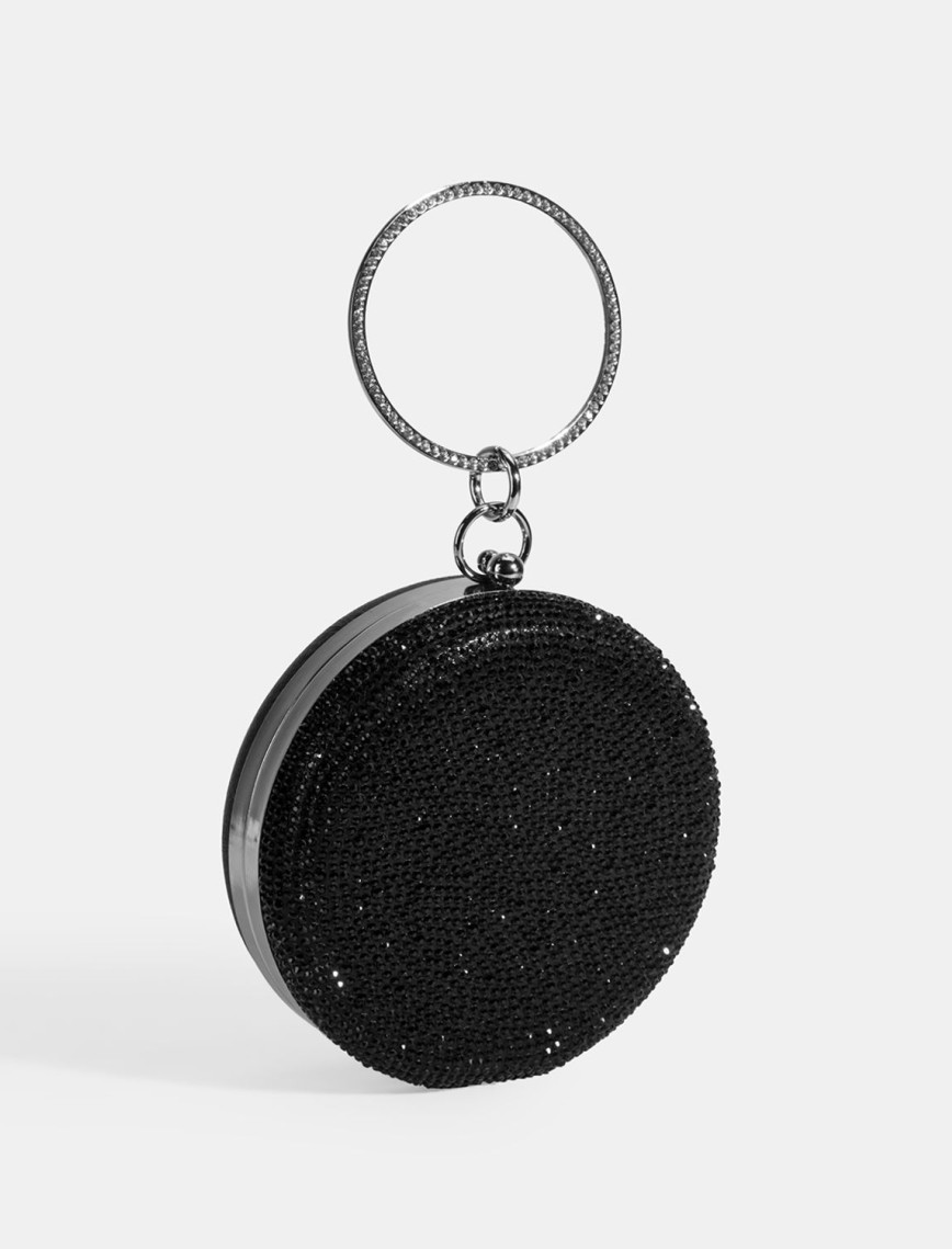 Kadın Siyah Taş Detaylı Gece El Çantası Kadın Siyah Taş Detaylı Gece El Çantası