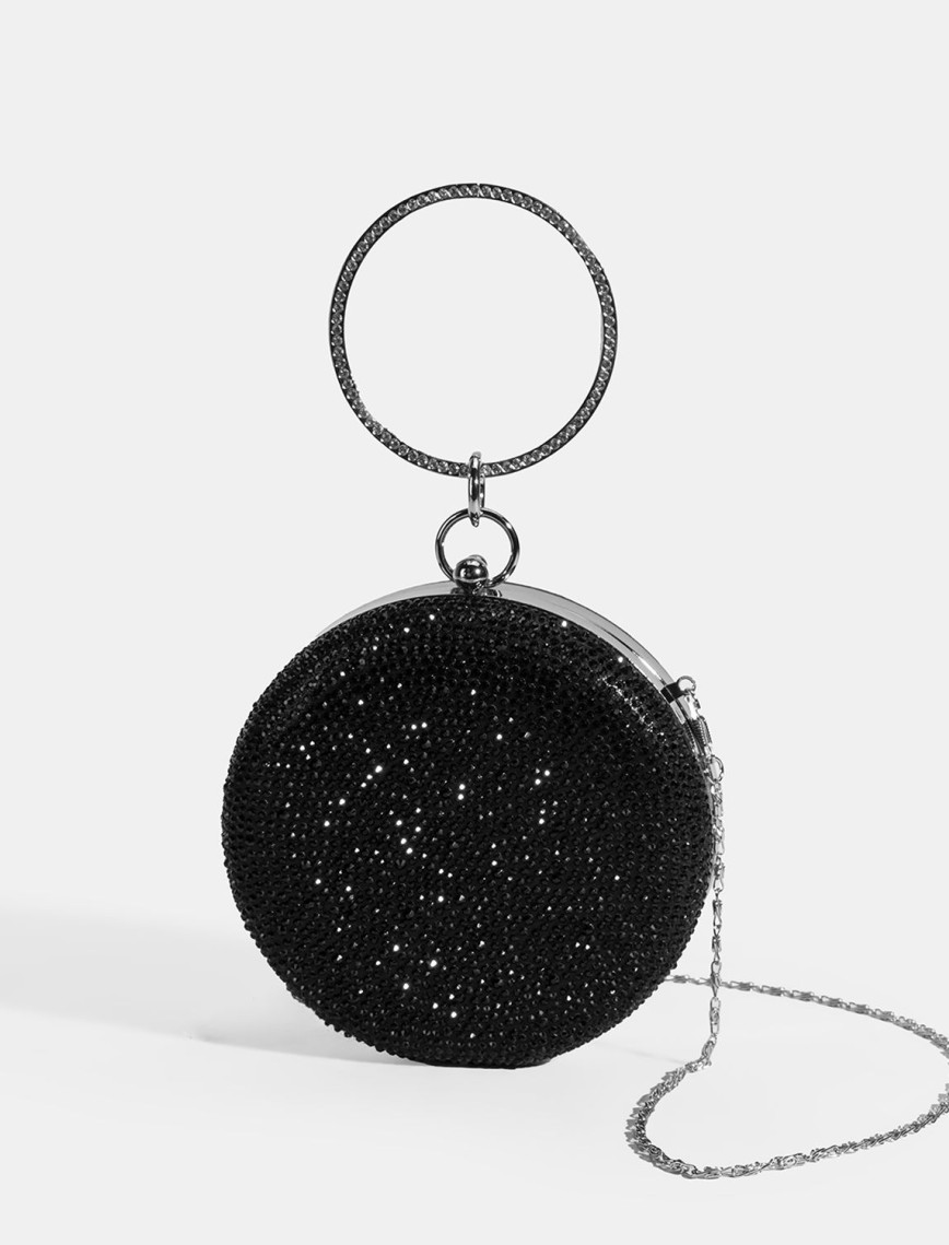 Kadın Siyah Taş Detaylı Gece El Çantası Kadın Siyah Taş Detaylı Gece El Çantası