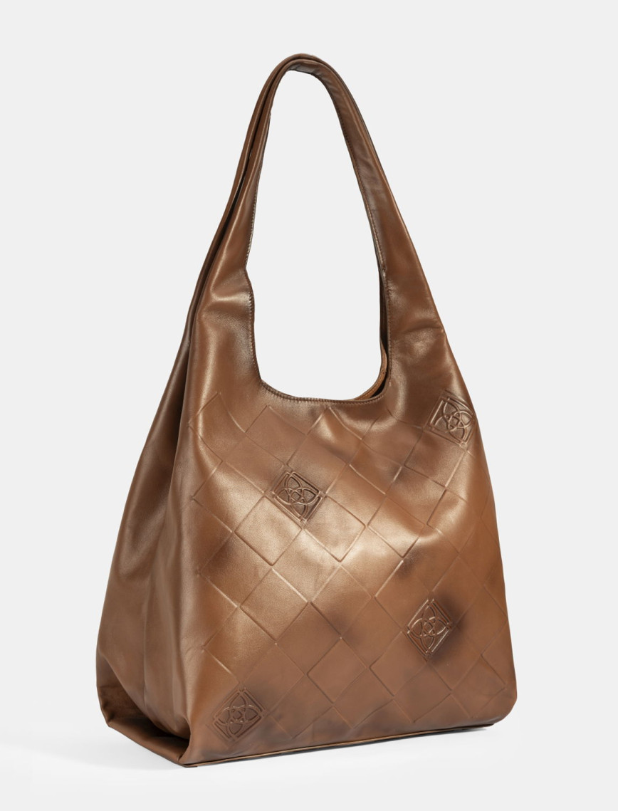 Kadın Taba Monogram Baskılı Deri Omuz Çantası Kadın Taba Monogram Baskılı Deri Omuz Çantası