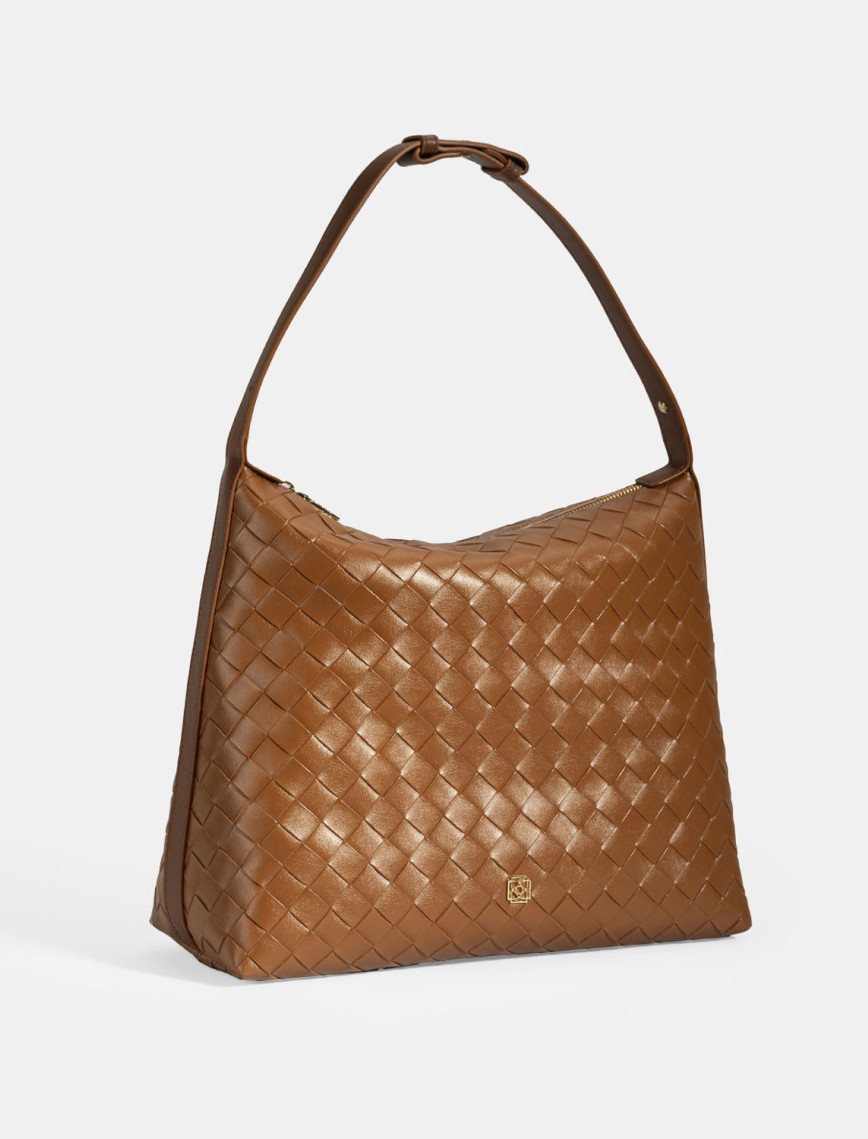 Kadın Taba Örgü Baskılı Omuz Çantası Kadın Taba Örgü Baskılı Omuz Çantası