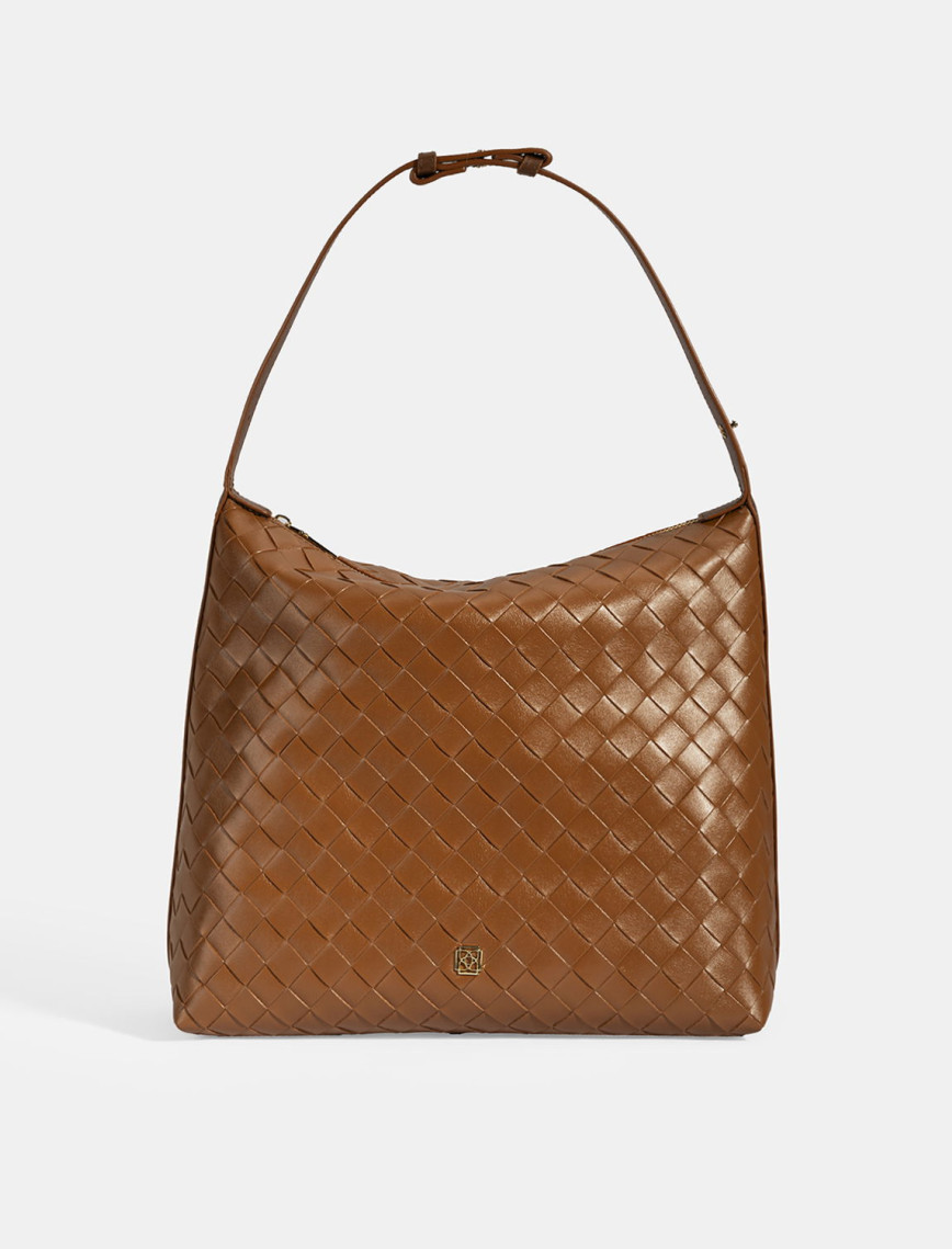 Kadın Taba Örgü Baskılı Omuz Çantası Kadın Taba Örgü Baskılı Omuz Çantası