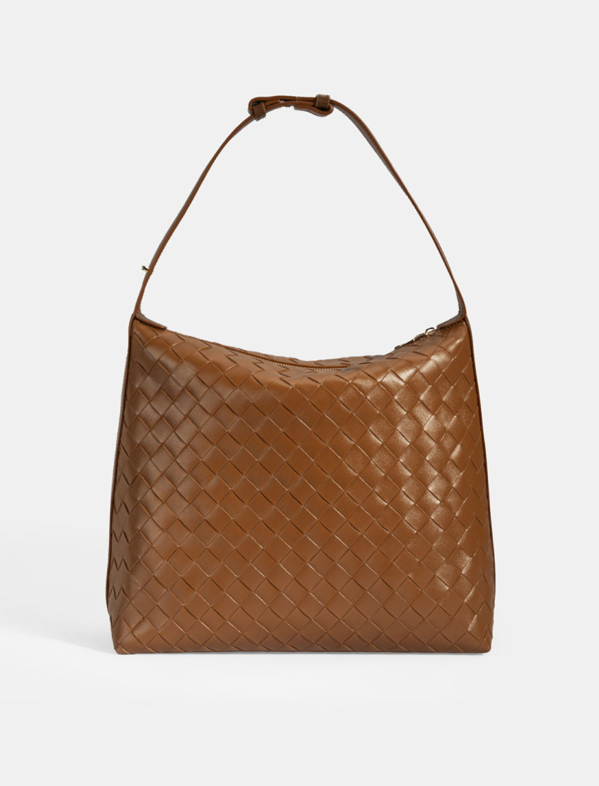 Kadın Taba Örgü Baskılı Omuz Çantası Kadın Taba Örgü Baskılı Omuz Çantası