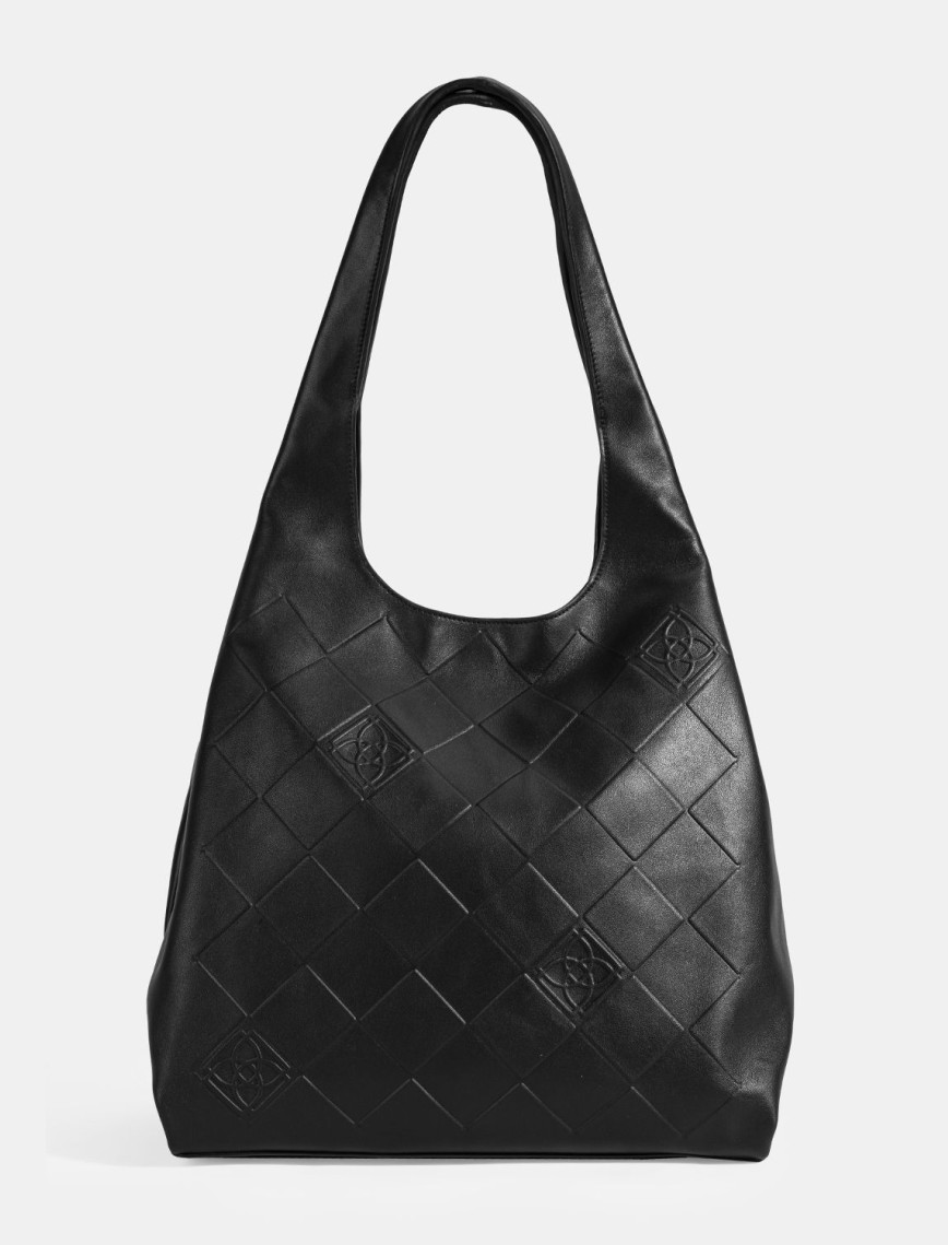 Kadın Siyah Monogram Baskılı Deri Omuz Çantası Kadın Siyah Monogram Baskılı Deri Omuz Çantası