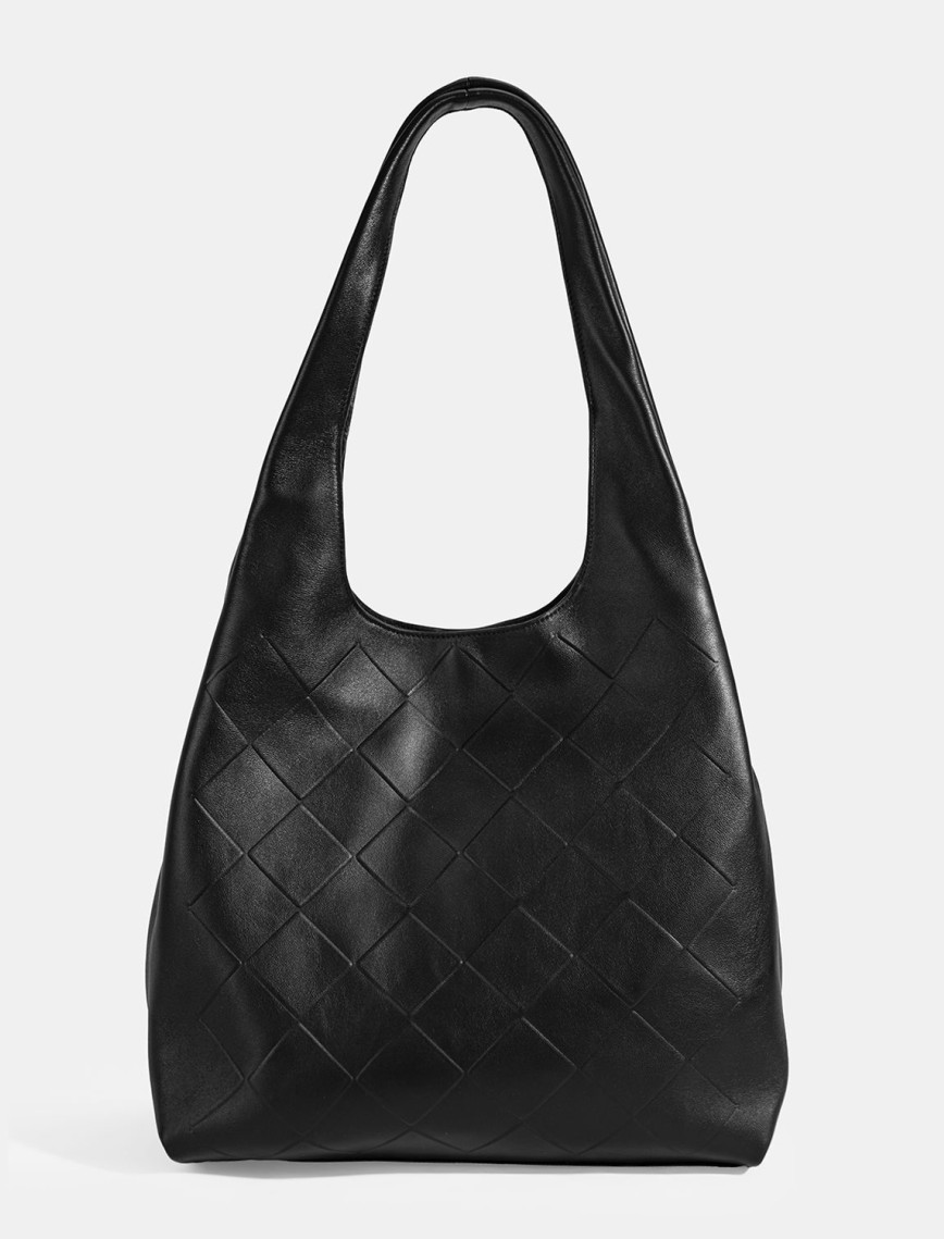 Kadın Siyah Monogram Baskılı Deri Omuz Çantası Kadın Siyah Monogram Baskılı Deri Omuz Çantası