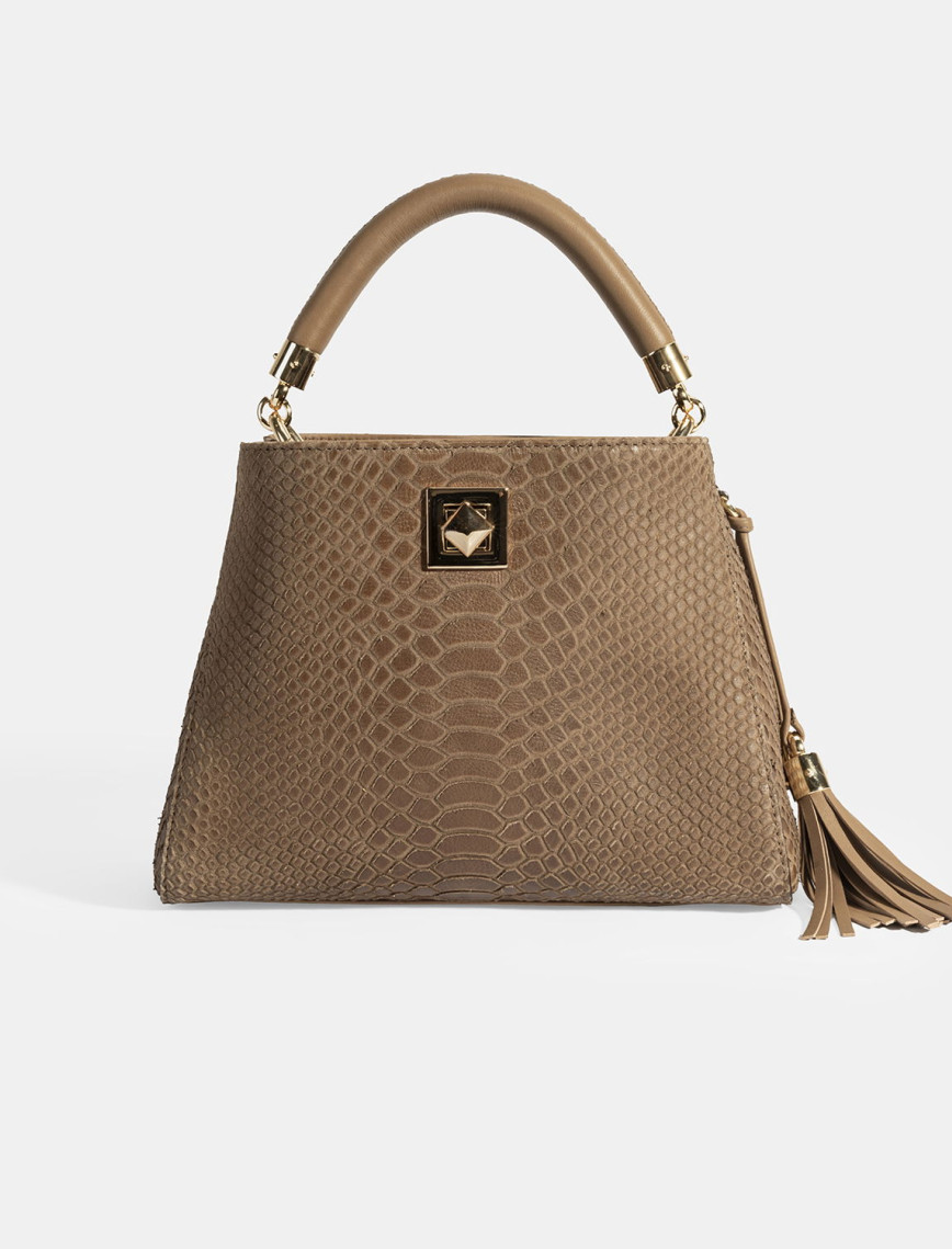 Kadın Kahve Püskül Aksesuarlı Deri El Çantası