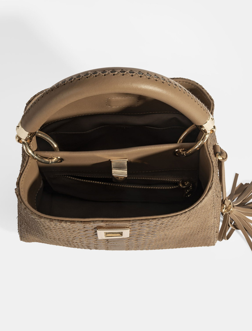 Kadın Kahve Püskül Aksesuarlı Deri El Çantası