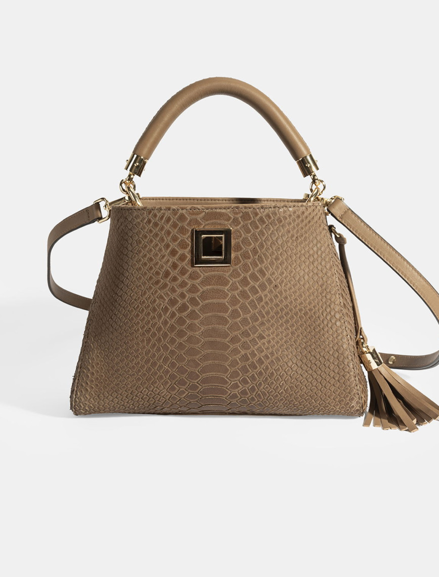 Kadın Kahve Püskül Aksesuarlı Deri El Çantası