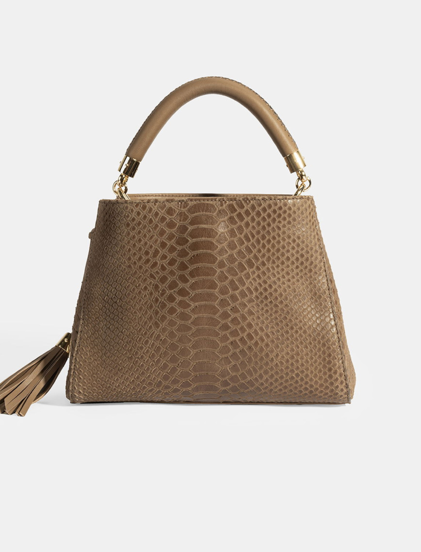 Kadın Kahve Püskül Aksesuarlı Deri El Çantası