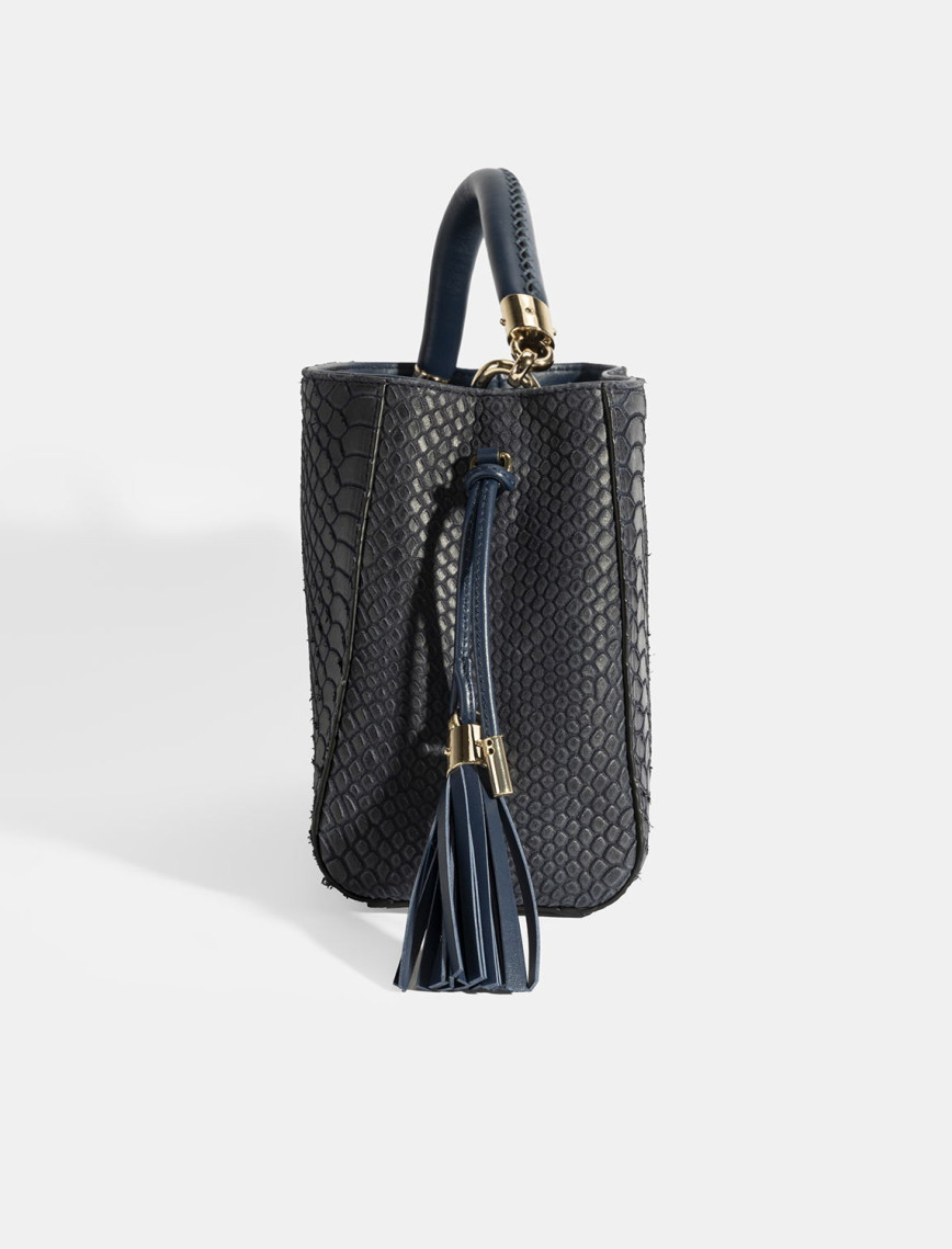 Kadın Lacivert Püskül Aksesuarlı Deri El Çantası